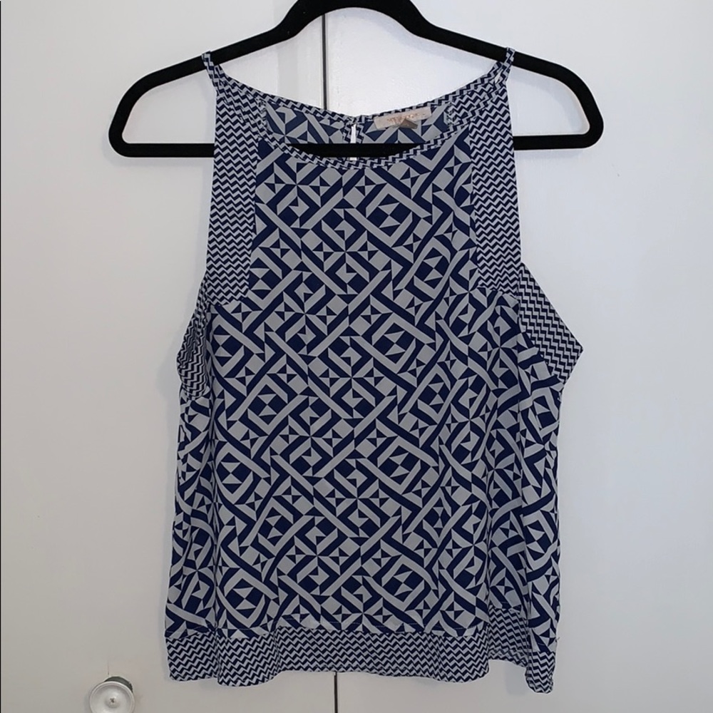 Blue and white printed blouse